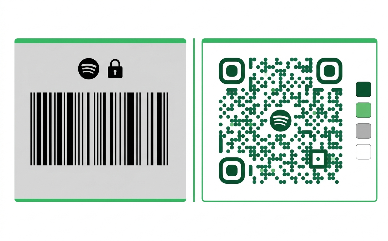 Side by side comparison of Spotify native scan code with no customization versus a custom QR code with full color and logo control