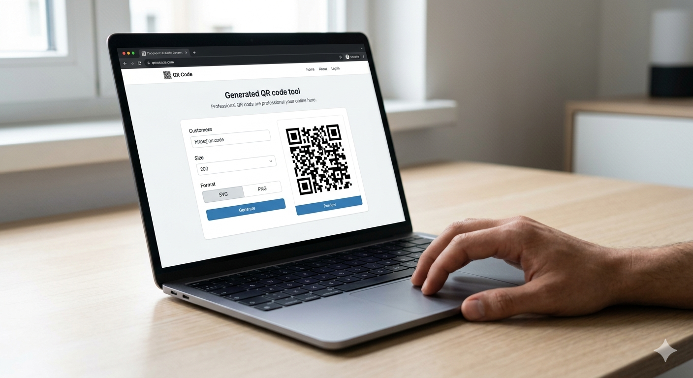 It captures a clean, focused image of a laptop screen displaying a professional-looking QR code generator interface